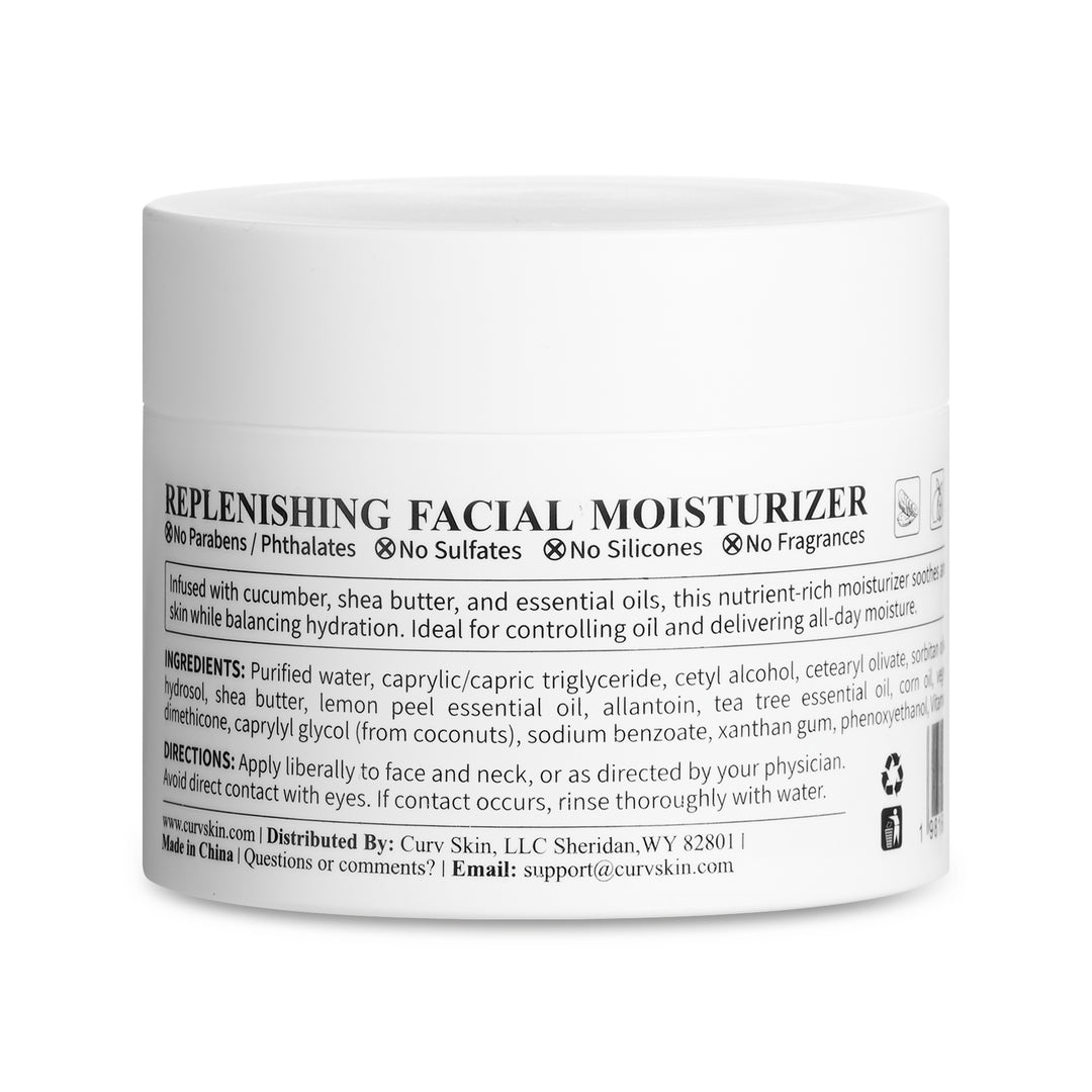 Curv Skin Replenishing Facial Moisturizer back of the bottle